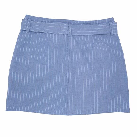 Sky and Sparrow Blue w/ White Pin Stripe Chambray Mini Skirt Junior 3 - Picture 7 of 12
